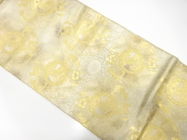 JAPANESE KIMONO / ANTIQUE FUKURO OBI / SILK / WOVEN FLORAL ARABESQUE